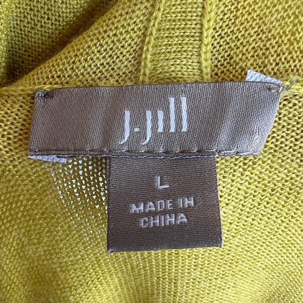 J.Jill 100% Marino Wool Yellow Open Front Cardigan Sz L - Picture 3 of 8